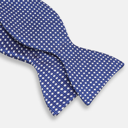 Blue and White Diamond Silk Bow Tie Image 2
