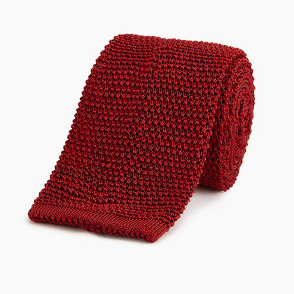 KNITTED RED SILK PLAIN TIE Image 4