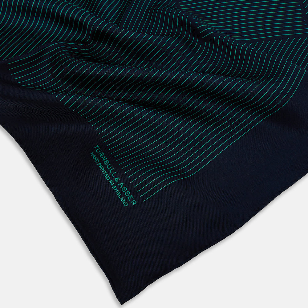 Navy and Petrol Green Stripe Silk Pocket Square