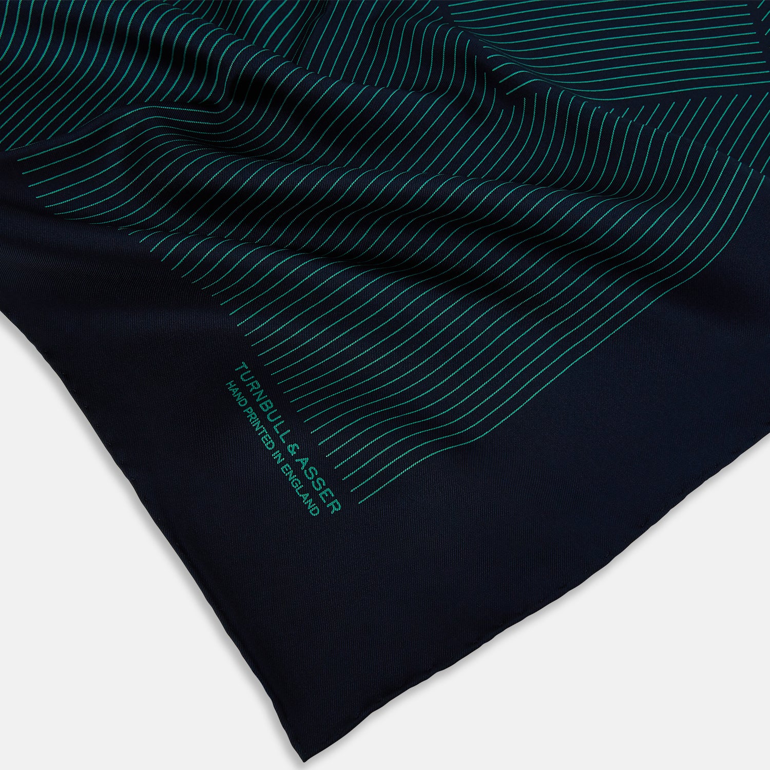 View 2 of product Navy and Petrol Green Stripe Silk Pocket Square