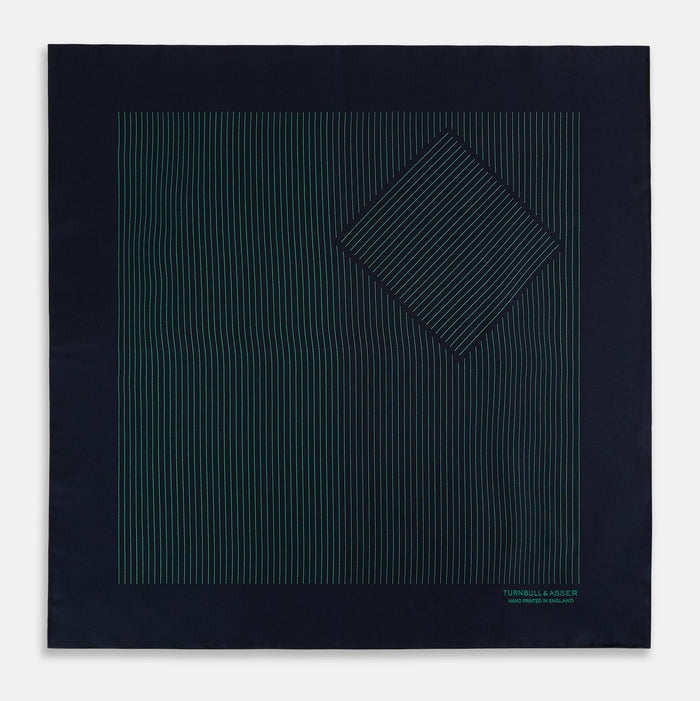 Navy and Hunter Green Stripe Silk Pocket Square Image 3