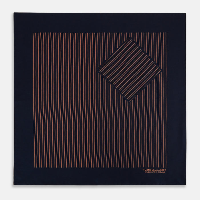 Navy and Blush Stripe Silk Pocket Square Image 2