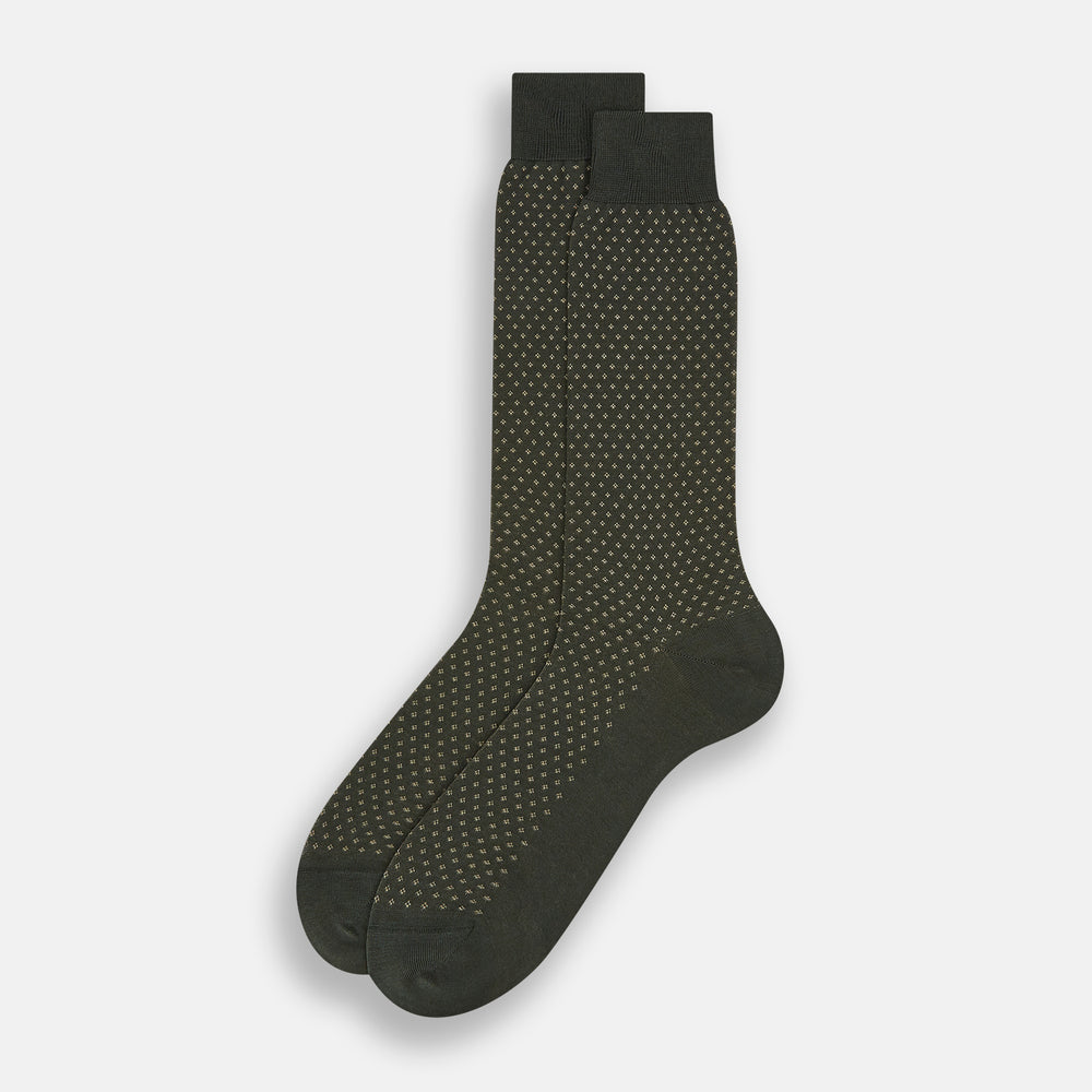 Forest Green Motif Mid-Length Socks