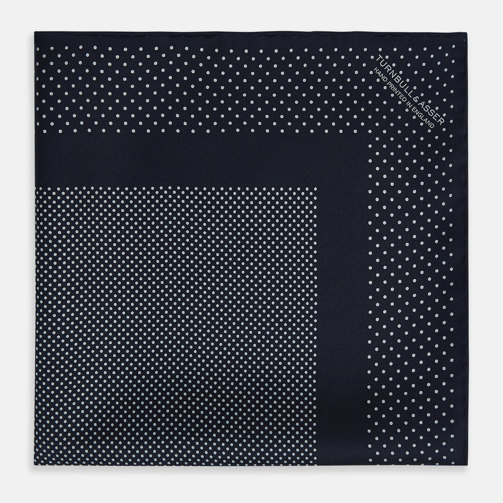 Navy and Grey Dot Silk Pocket Square