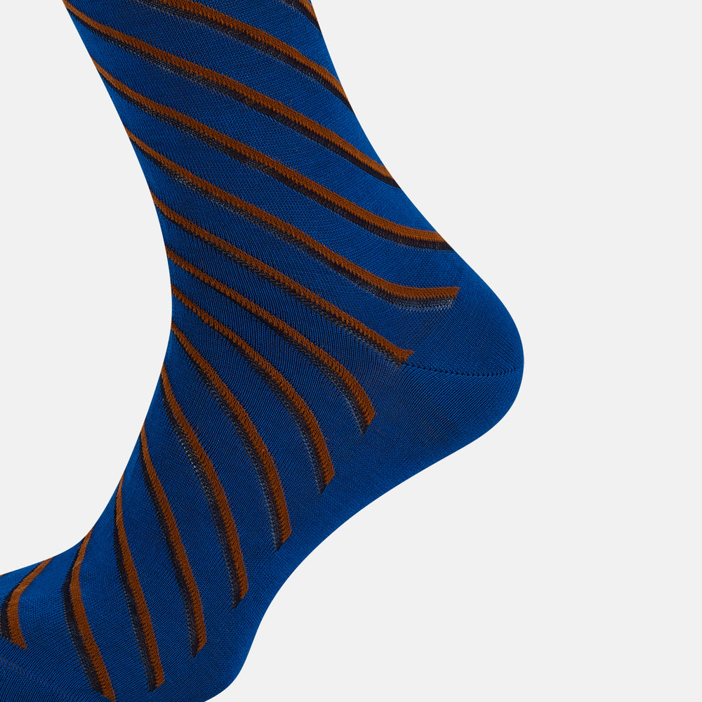 Royal Blue/orange Diagonal Striped Long Socks
