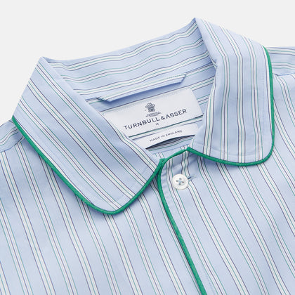 Blue and Green Stripe Poplin Cotton Nightshirt