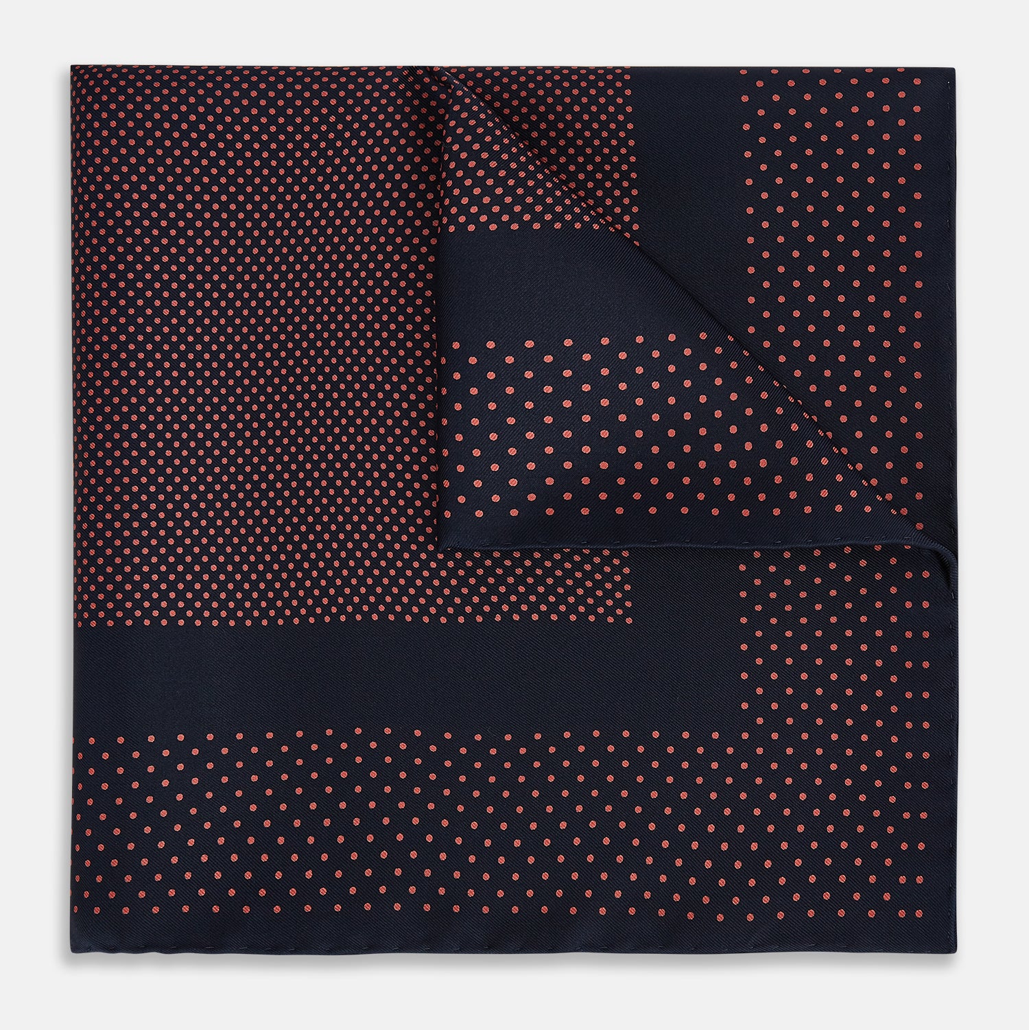 Navy and Orange Dot Silk Pocket Square