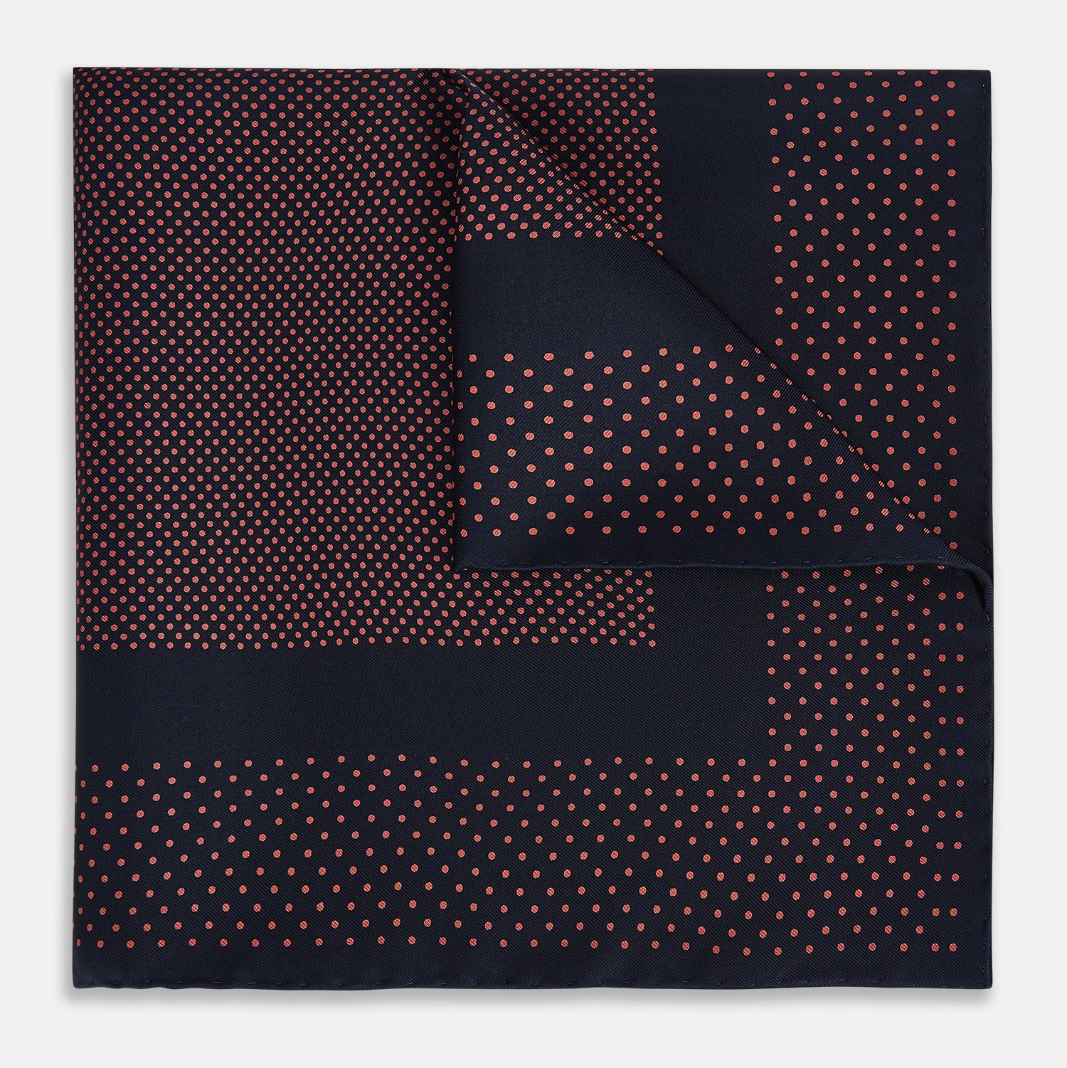 View 1 of product Navy and Orange Dot Silk Pocket Square
