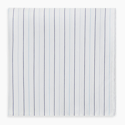 Navy and Blue Wide Pinstripe Hand-Rolled Handkerchief Image 3