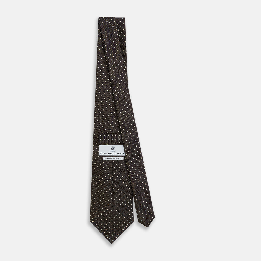 White and Brown Micro Dot Silk Tie