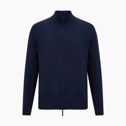 Navy High Neck Merino Zipped Cardigan Image 4