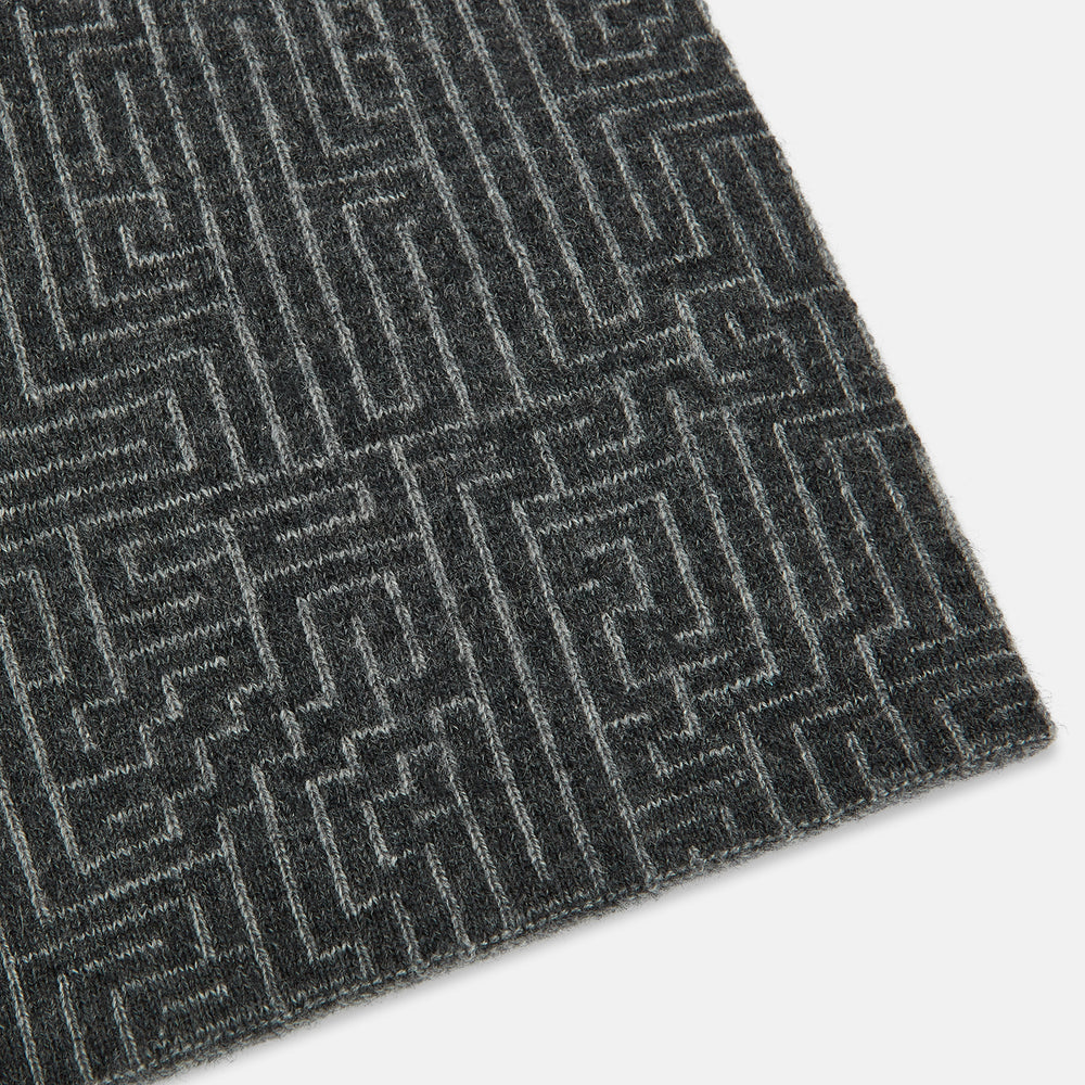 Grey Fretwork Cashmere Knitted Scarf