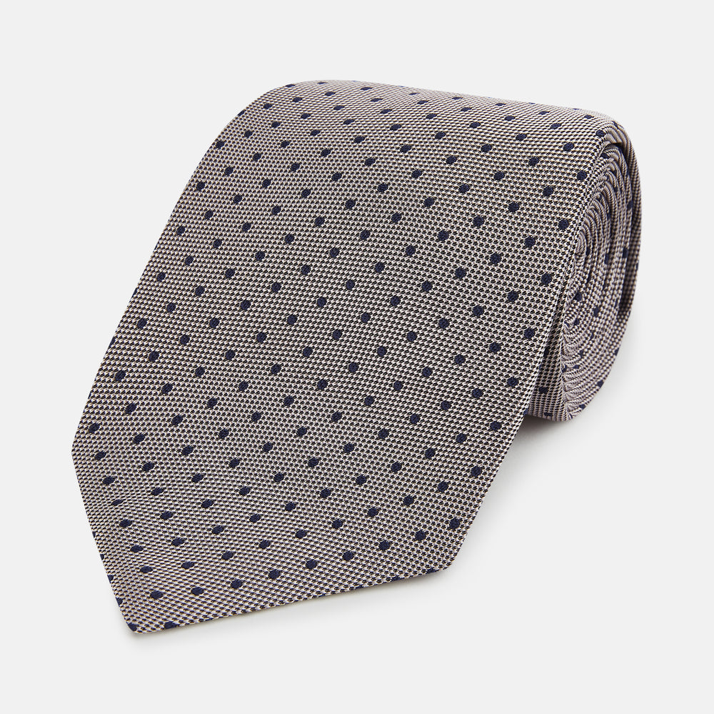 Navy and Lilac Micro Dot Silk Tie