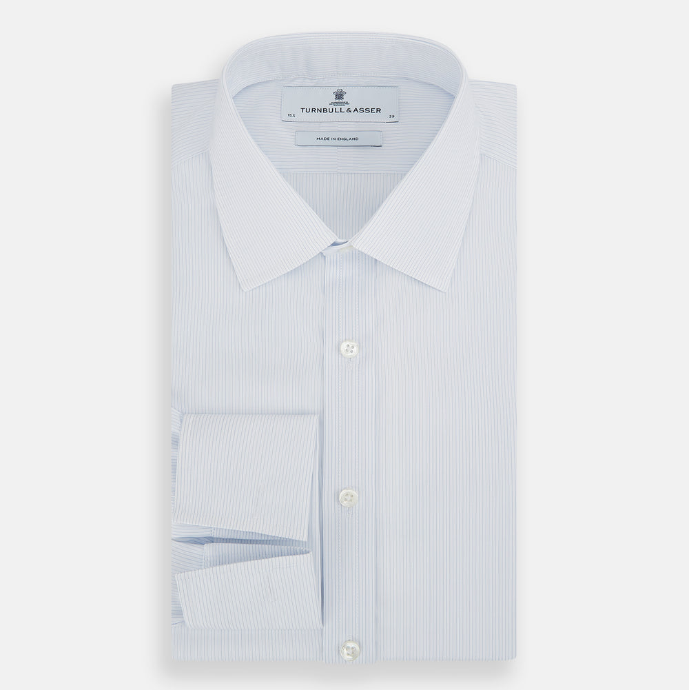 Blue and White Thin Stripe Shirt with T&A Collar and Double Cuffs