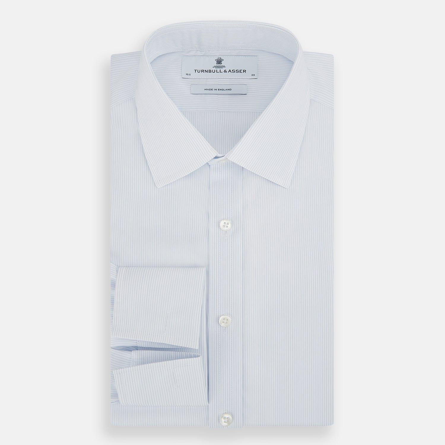 View 5 of product Blue and White Thin Stripe Shirt with T&A Collar and Double Cuffs