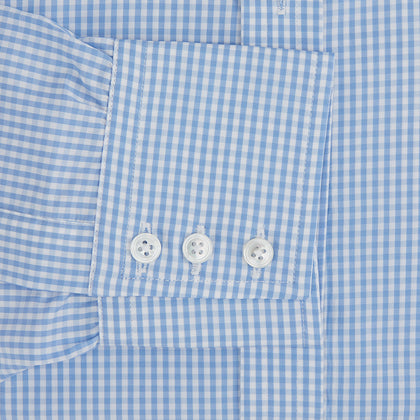 Light Blue Gingham Check Shirt with T&amp;A Collar and 3-Button Cuffs Image 2