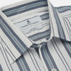 View 4 of product Blue, Green & White Stripe Weekend Fit Shirt with Derby Collar & 1-Button Cuffs