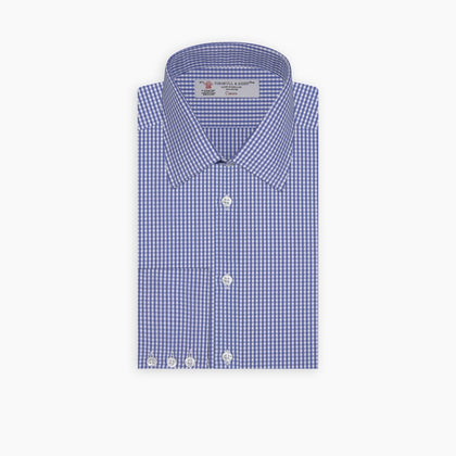 Mid-Blue Gingham Check Shirt with T&amp;A Collar and 3-Button Cuffs Image 7