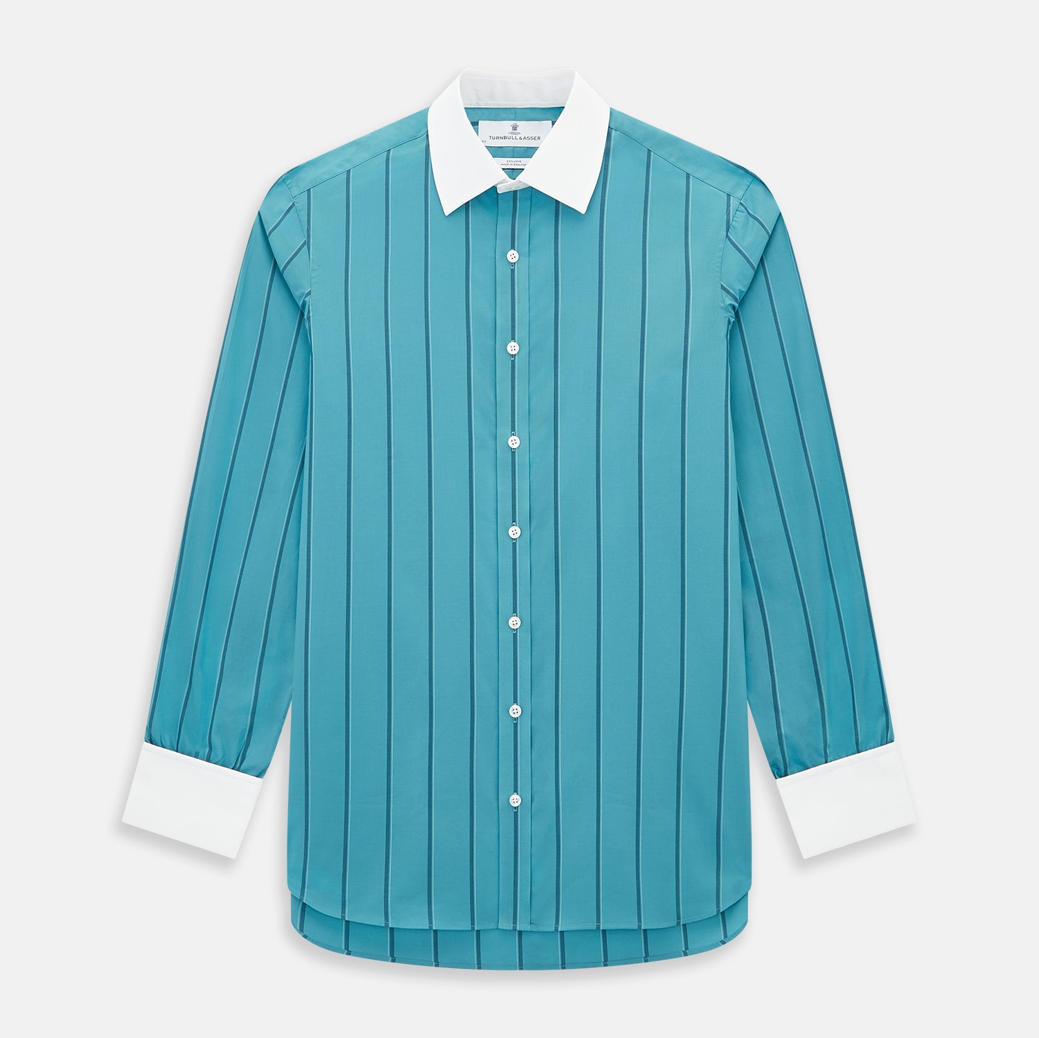 View 1 of product Turquoise Track Stripe Shirt with Contrast T&A Collar and Cuffs