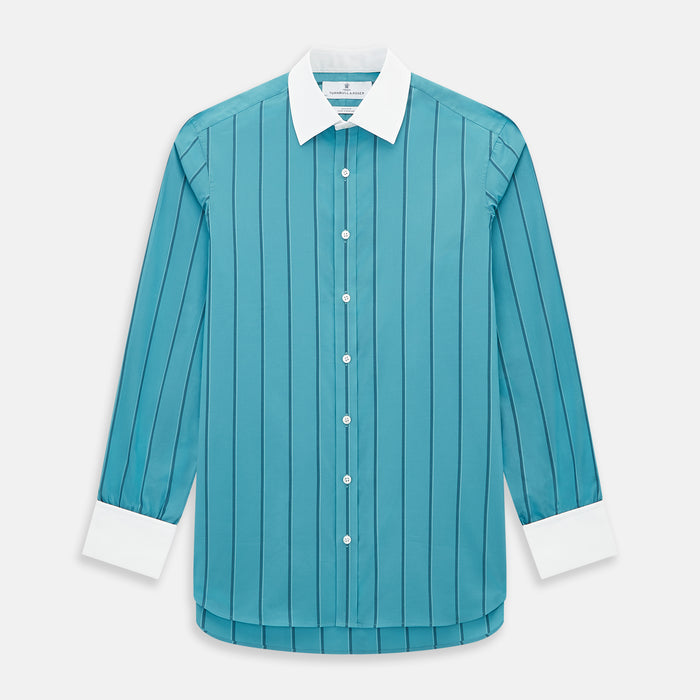 Turquoise Track Stripe Shirt with Contrast T&A Collar and Cuffs
