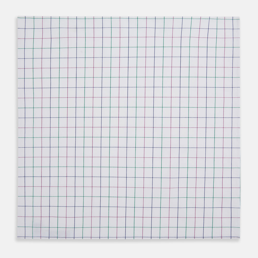 Hand Rolled Pink and Green Grid Check Handkerchief