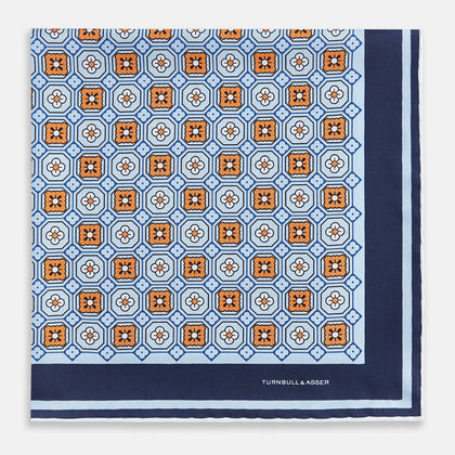 Blue Floral Tile Silk Pocket Square Image 2