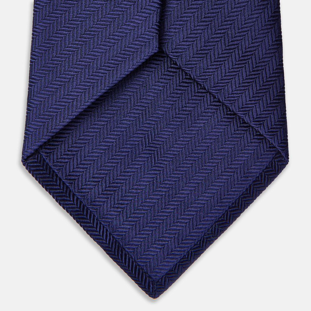 PLAIN HERRINGBONE NAVY TIE