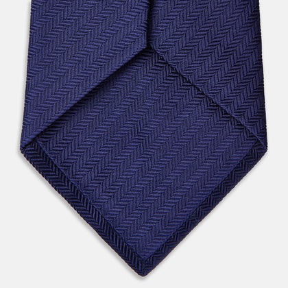 PLAIN HERRINGBONE NAVY TIE Image 2