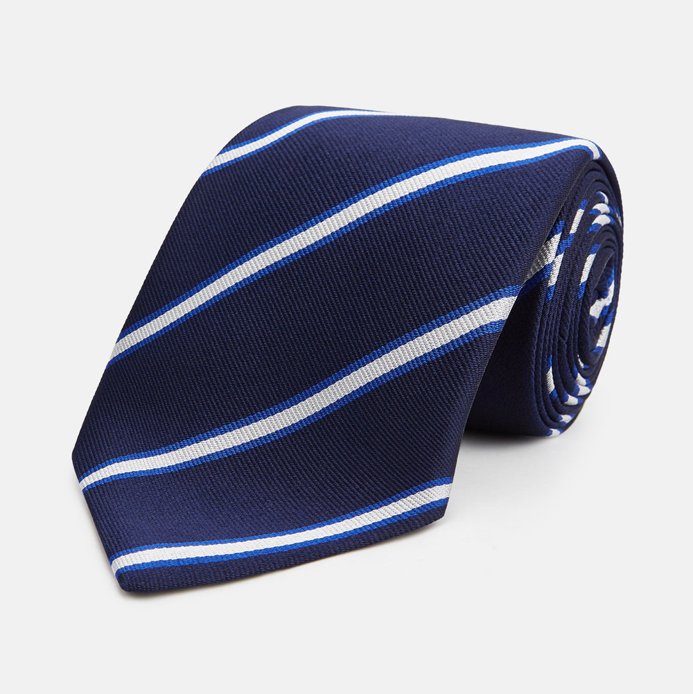 White and Navy  Blazer Silk Tie