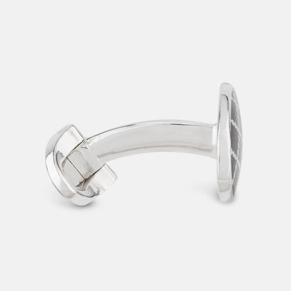 Forest Green and Navy Checkered Oval Enamel Cufflinks