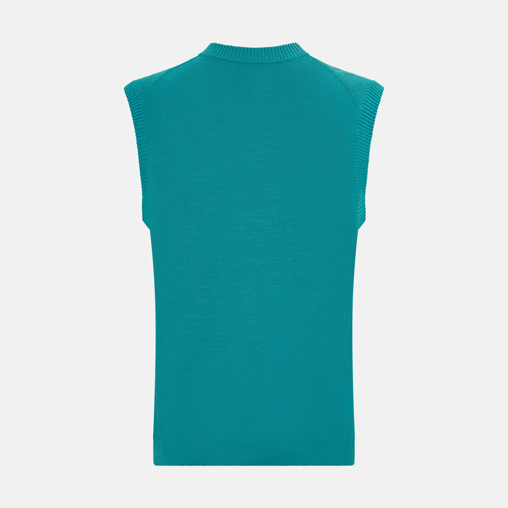 Turquoise Fine Merino V-Neck Vest