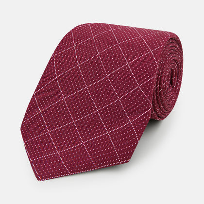 Burgundy Dotted Check Pattern Printed Silk Tie