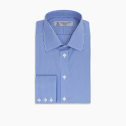 Mid-Blue Gingham Check Shirt with T&amp;A Collar and 3-Button Cuffs Image 6