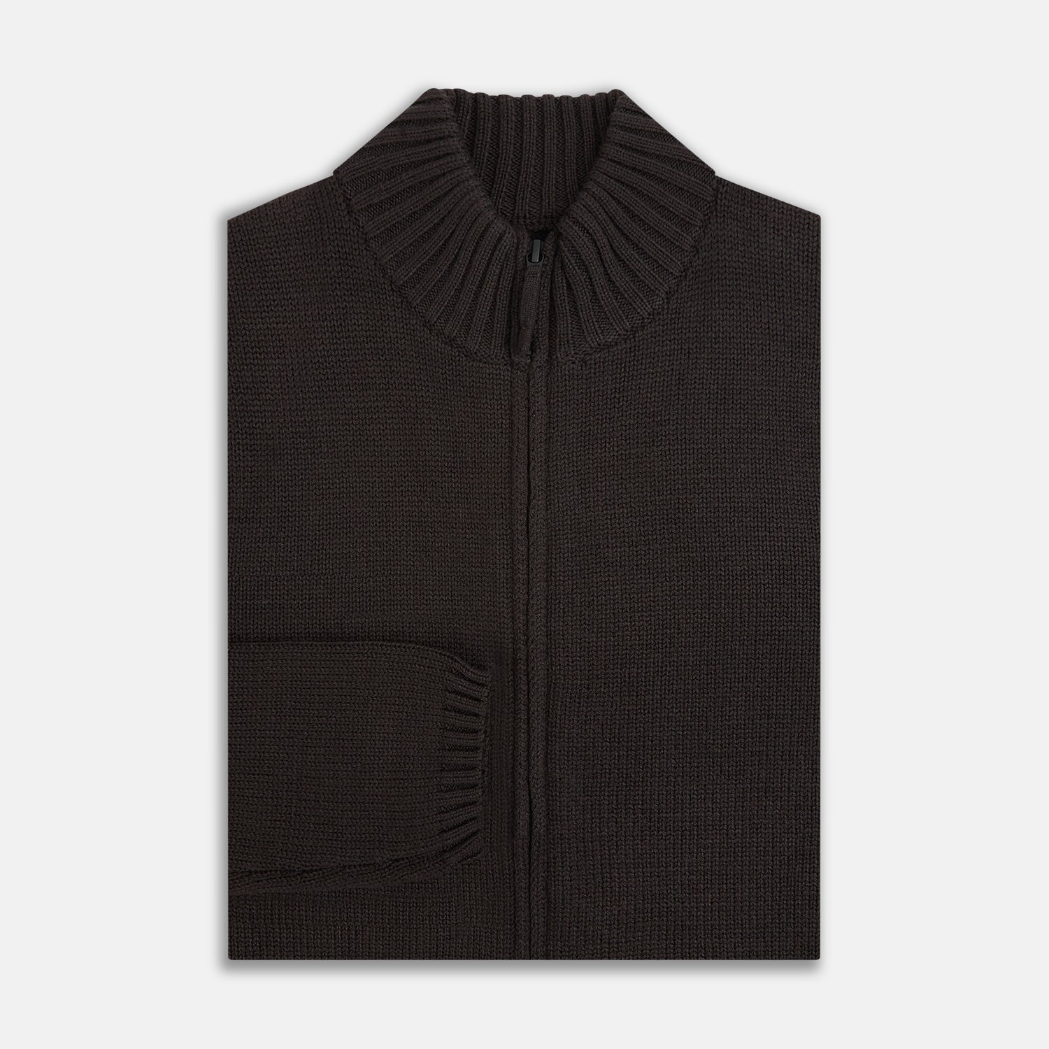 View 4 of product Brown Merino High Neck Zipped Cardigan