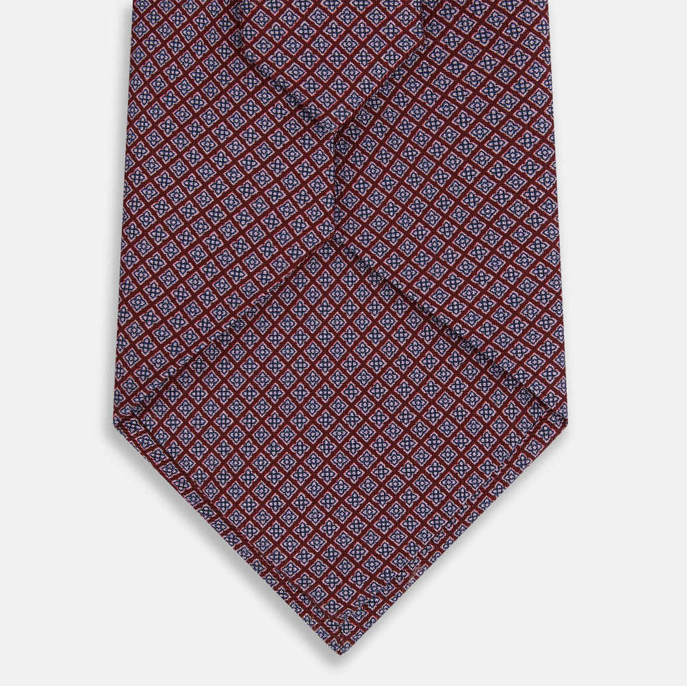 Indies Red Floral Square-Print Silk Tie
