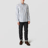 View 2 of product Blue, Green & White Stripe Weekend Fit Shirt with Derby Collar & 1-Button Cuffs