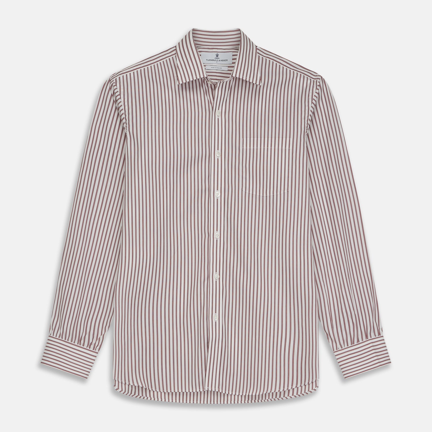 View 1 of product Burgundy Stripe Weekend Fit Shirt with Derby Collar and 1-Button Cuffs