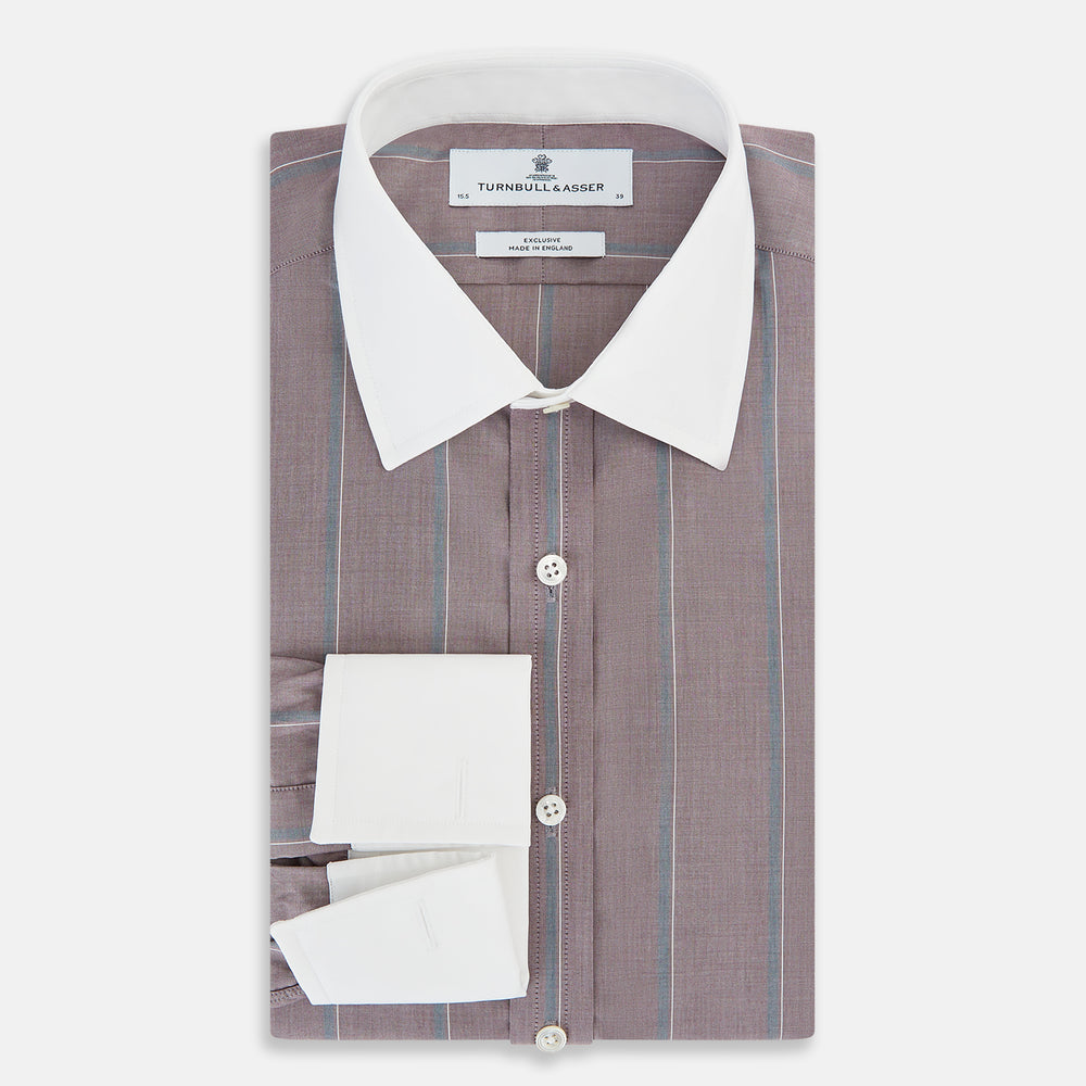 Light Porto Red Track Stripe Shirt with Contrast T&A Collar and Cuffs