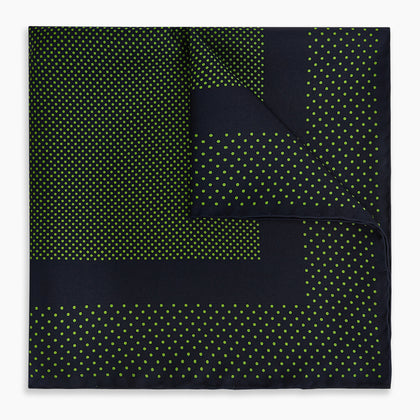 Navy and Kelly Green Dot Silk Pocket Square Image 4