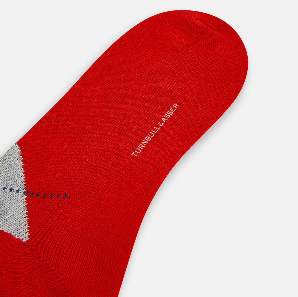 Orange Wool Check Mid-Length Socks