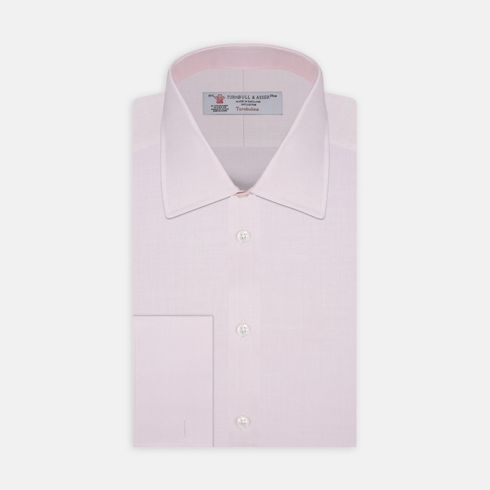 Pink Herringbone Superfine Cotton Shirt with T&A Collar and Double Cuffs