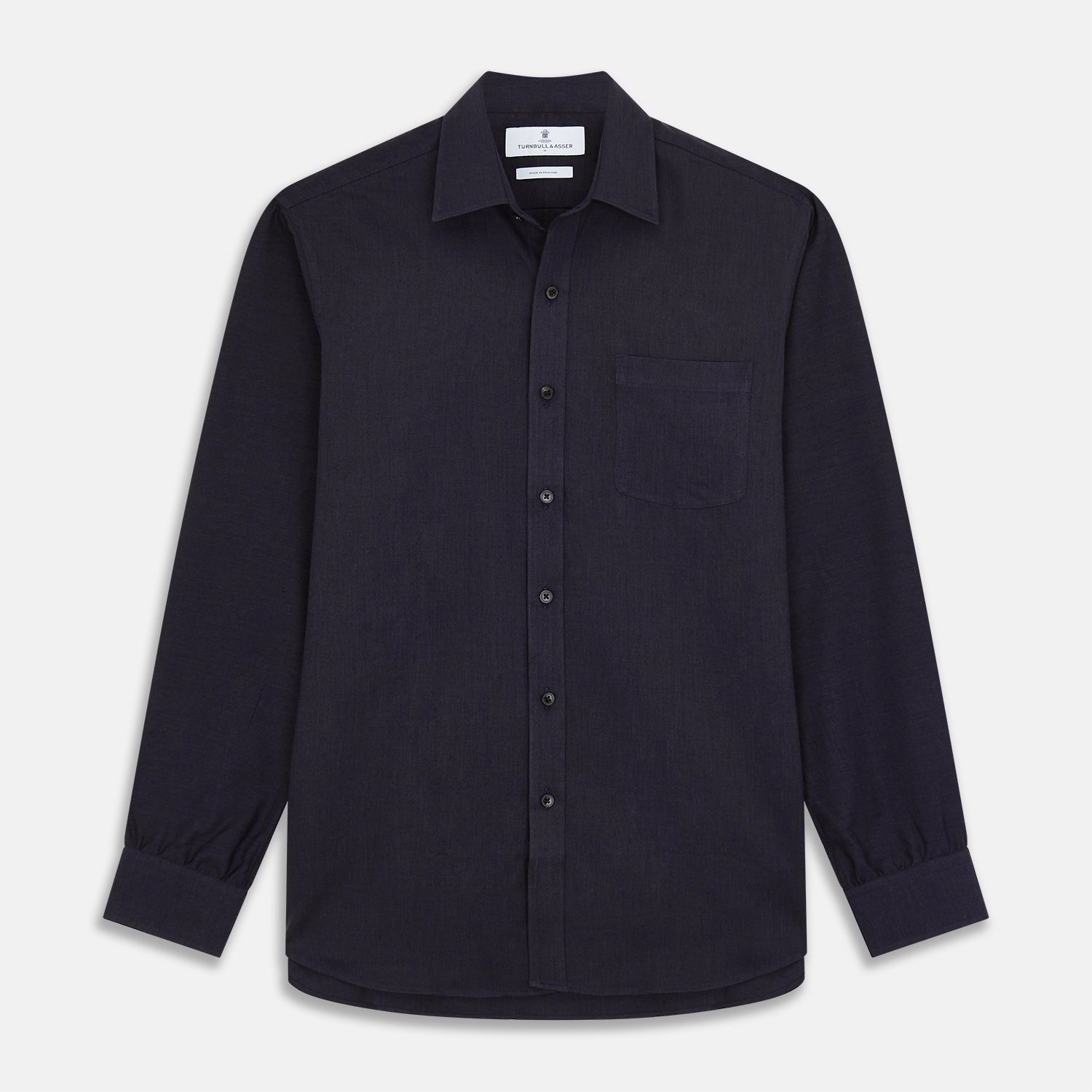 View 3 of product Navy Weekend Fit Cotton & Wool Shirt with Derby Collar and 1 Button Cuffs
