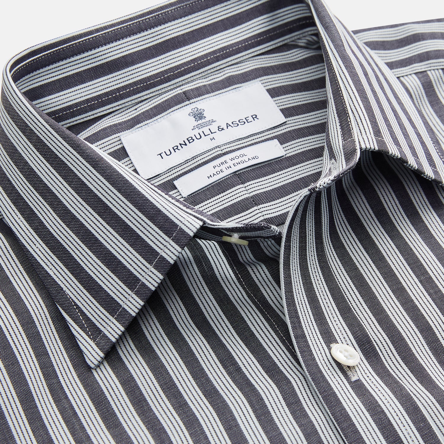 View 2 of product Navy Multi Stripe Weekend Fit Wool Shirt with Derby Collar and 1 Button Cuffs