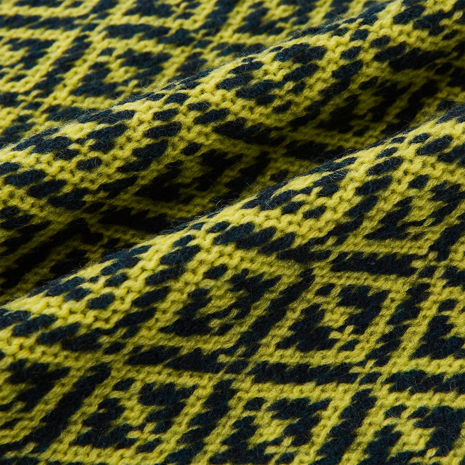 View 3 of product Petrol Green and Chartreuse Diamond-Patterned Cashmere Knitted Scarf