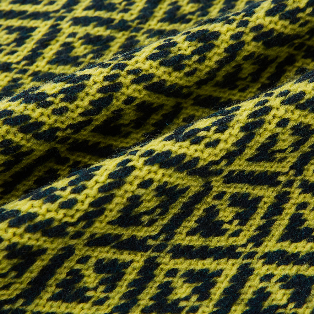 Petrol Green and Chartreuse Diamond-Patterned Cashmere Knitted Scarf