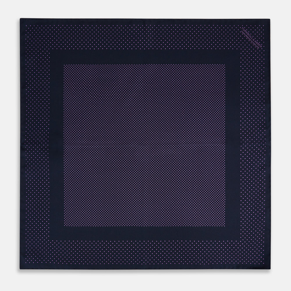 Navy and Purple Dot Silk Pocket Square