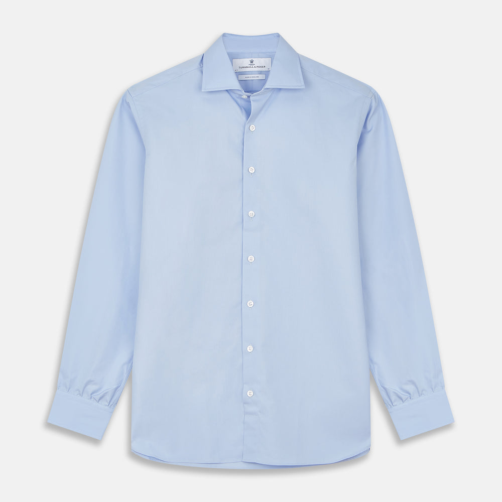 Tailored Fit Blue Cotton Shirt with Kent Collar and 3-Button Cuffs