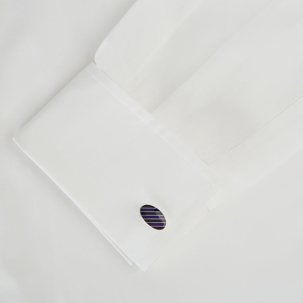 Navy Striped Oval Enamel Cufflinks