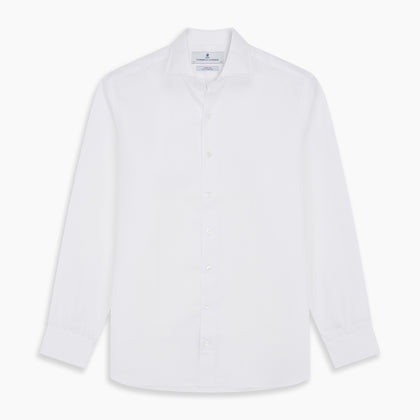 White Herringbone Tailored Fit Shirt With Kent Collar Image 5