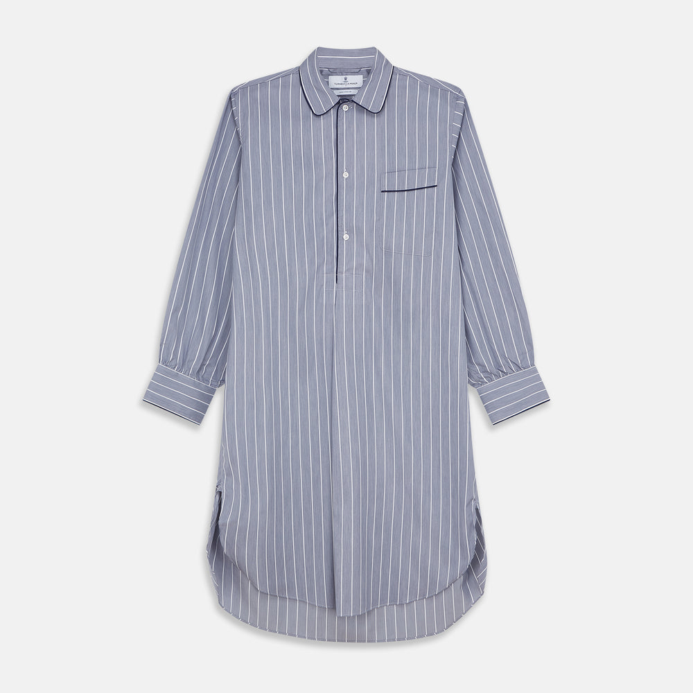Pale Blue and White Pinstripe Cotton Blend Sussex Nightshirt